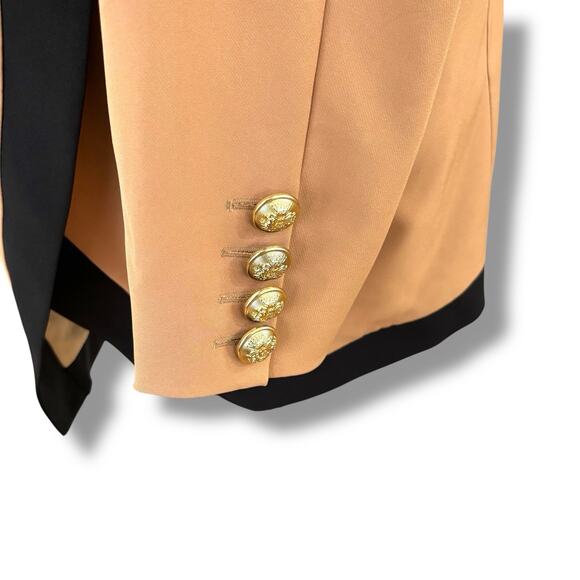 Alexia Admor Size XL Tan Black Trim Button Blazer Jacket 80s Retro Shoulder Pads - Picture 4 of 7